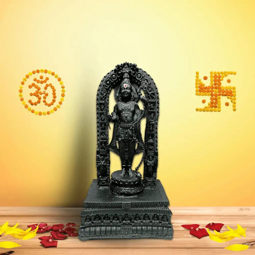 Shri Ram Lalla Idol – 9 Inch Matte Black Resin Statue for Pooja & Home Decor
