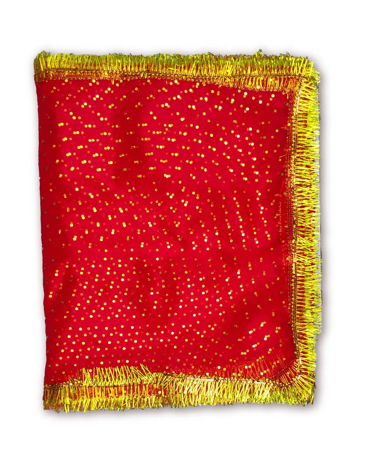 Red Mata Ji Chunari with golden dots and lace border – 40x16 pooja chunni