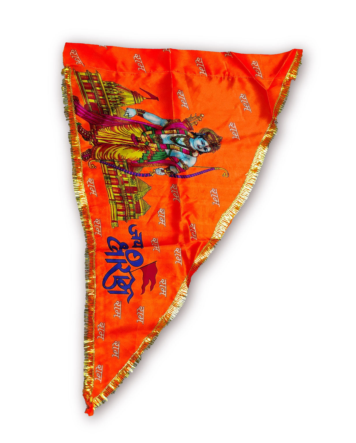 Flag of Shree Ram Ji full-size orange devotional flag with Lord Rama and Ram Mandir artwork
