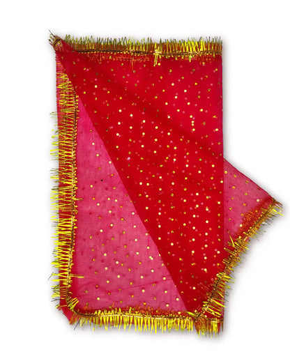 Mata Ji Chunni red with golden border – detailed image showing fabric and design