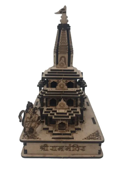 MDF wooden Ram Mandir model front view – detailed miniature temple