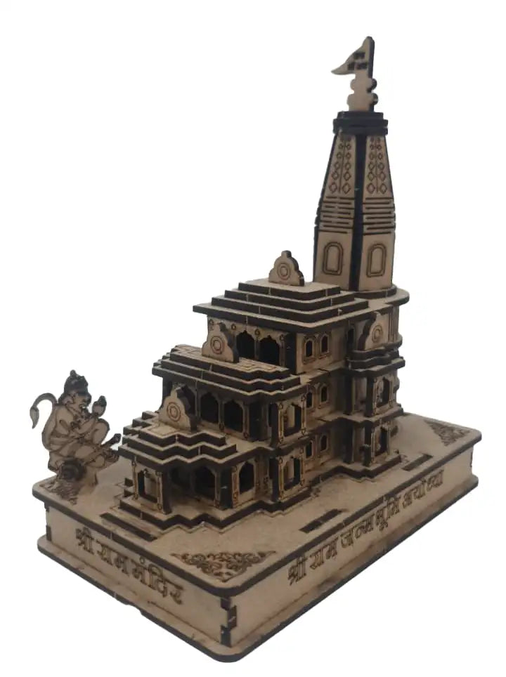 MDF wooden Ram Mandir model front view – detailed miniature temple